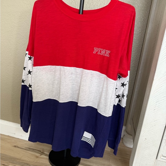 PINK Victoria's Secret Red, White, and Blue Sequin Long Sleeve Tee - Picture 5 of 9